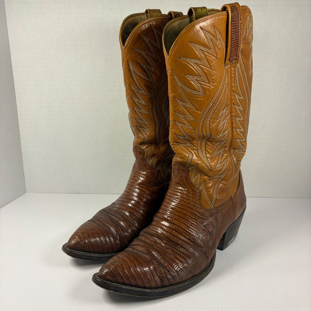 Dan Post Lizard Skin Western Boots Mens 9D Brown Leather Cowboy Pointed Toe